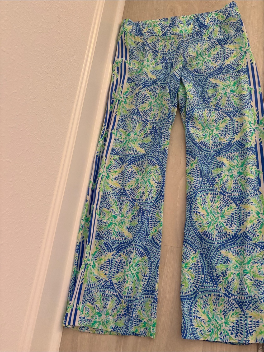Lilly Pulitzer Blue, Green & White Printed Wide-Leg Pants